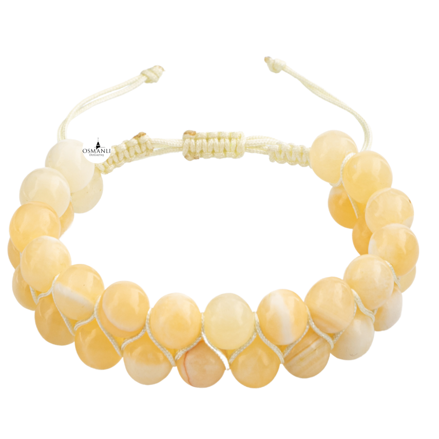 Aragonit 8mm Çift Sıra Makrome Doğal Taş Bileklik - 2