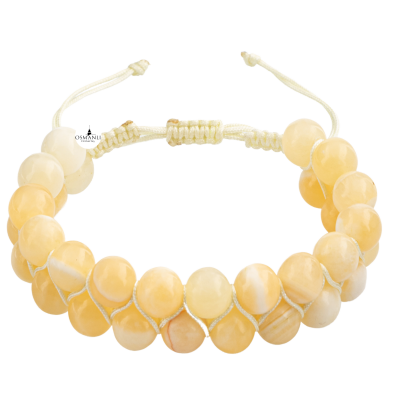 Aragonit 8mm Çift Sıra Makrome Doğal Taş Bileklik - 3