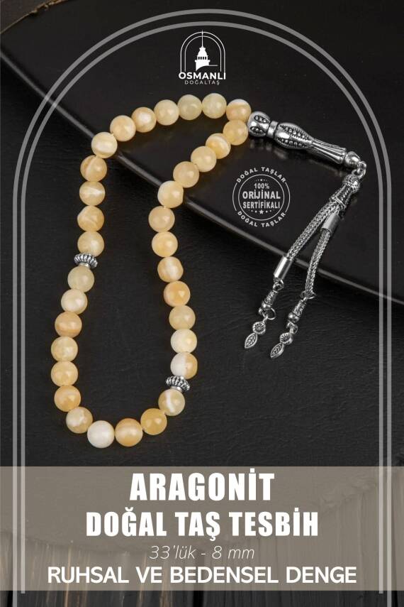 Aragonit Doğal Taş Tesbih 33lük - 8mm - 1