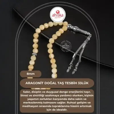 Aragonit Doğal Taş Tesbih 33lük - 8mm - 1