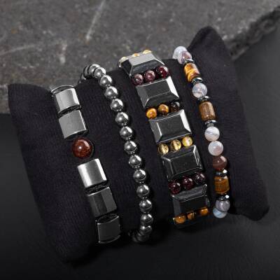 Arınma Yenilenme Doğal Taş Erkek Bileklik Seti - 2