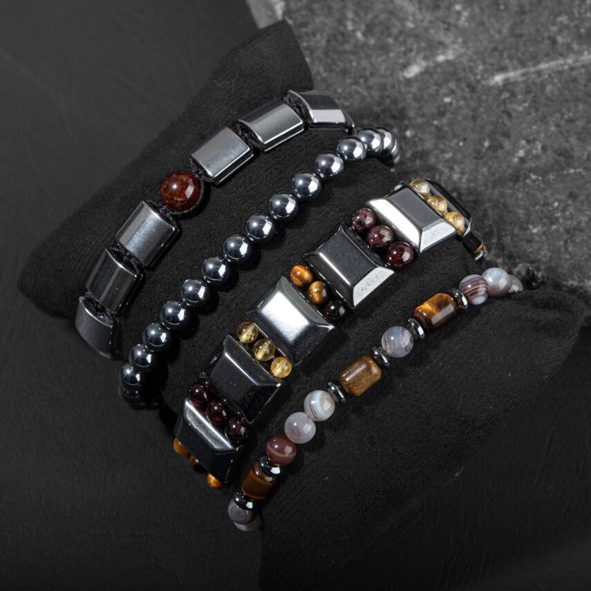 Arınma Yenilenme Doğal Taş Erkek Bileklik Seti - 5