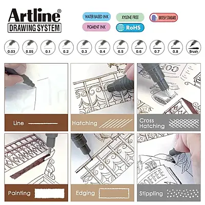 Artline Drawing System Brush Teknik Çizim Kalemi Siyah Fırça Uçlu - 7