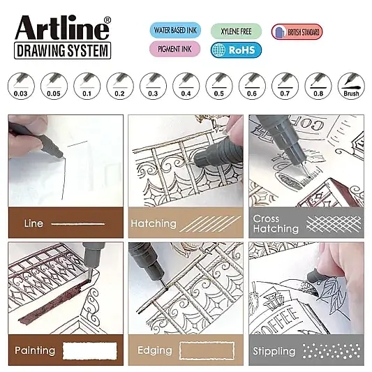Artline Drawing System Brush Teknik Çizim Kalemi Siyah Fırça Uçlu - 12