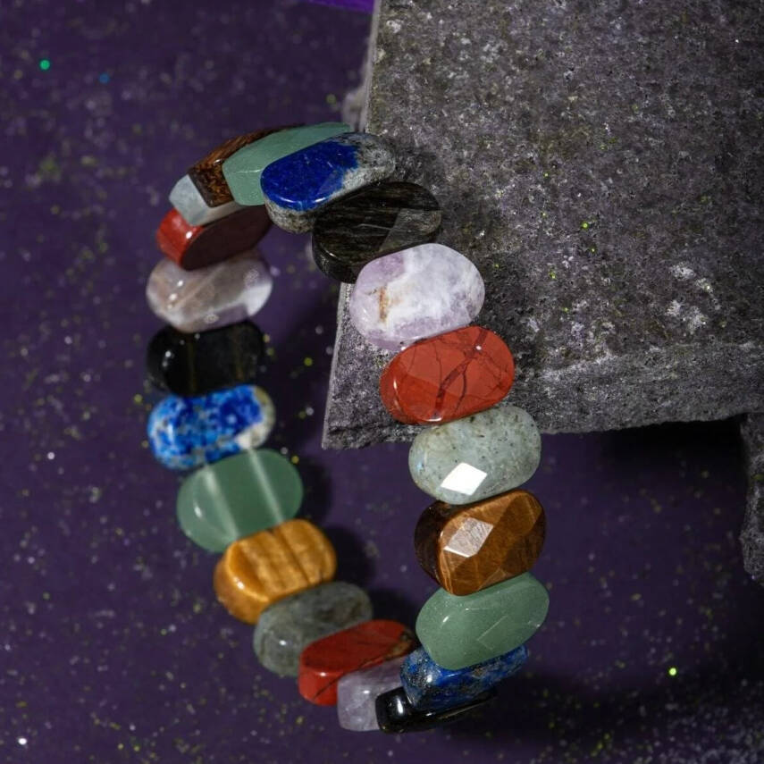 Aslan Burcu Bileklik Ametist, Golden Obsidyen, Jasper, Kaplan Gözü, Labradorit, Lapis Lazuli, Yeşil Aventurin - 4