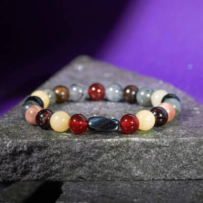 Aslan Burcu Bileklik Bordo Granat Lal, Bronzit, Golden Obsidyen, Güneş Taşı, Jasper, Kalsit, Kırmızı Akik, Labradorit, Rutilli Kuvars, Sitrin - Osmanlı Doğaltaş