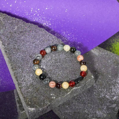 Aslan Burcu Bileklik Bordo Granat Lal, Bronzit, Golden Obsidyen, Güneş Taşı, Jasper, Kalsit, Kırmızı Akik, Labradorit, Rutilli Kuvars, Sitrin - 4