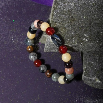 Aslan Burcu Bileklik Bordo Granat Lal, Bronzit, Golden Obsidyen, Güneş Taşı, Jasper, Kalsit, Kırmızı Akik, Labradorit, Rutilli Kuvars, Sitrin - 6