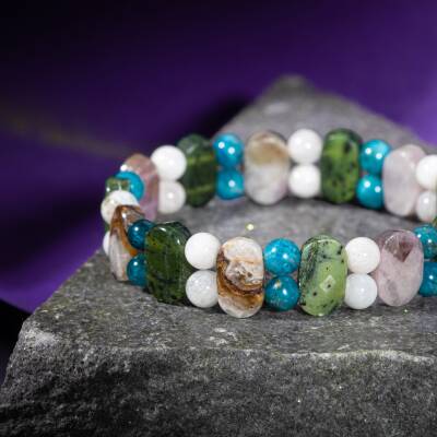 Aslan Burcu Bileklik Bordo Granat Lal, Bronzit, Golden Obsidyen, Güneş Taşı, Jasper, Kalsit, Kırmızı Akik, Labradorit, Rutilli Kuvars, Sitrin - 3