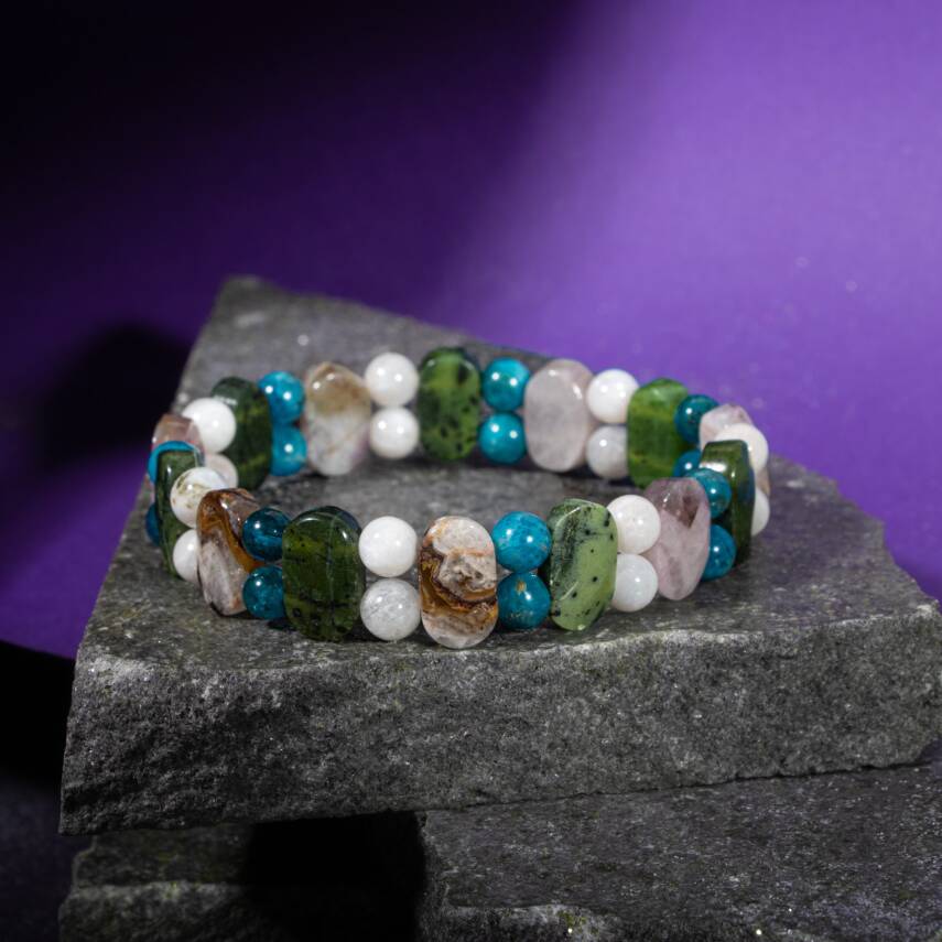 Aslan Burcu Bileklik Bordo Granat Lal, Bronzit, Golden Obsidyen, Güneş Taşı, Jasper, Kalsit, Kırmızı Akik, Labradorit, Rutilli Kuvars, Sitrin - 5