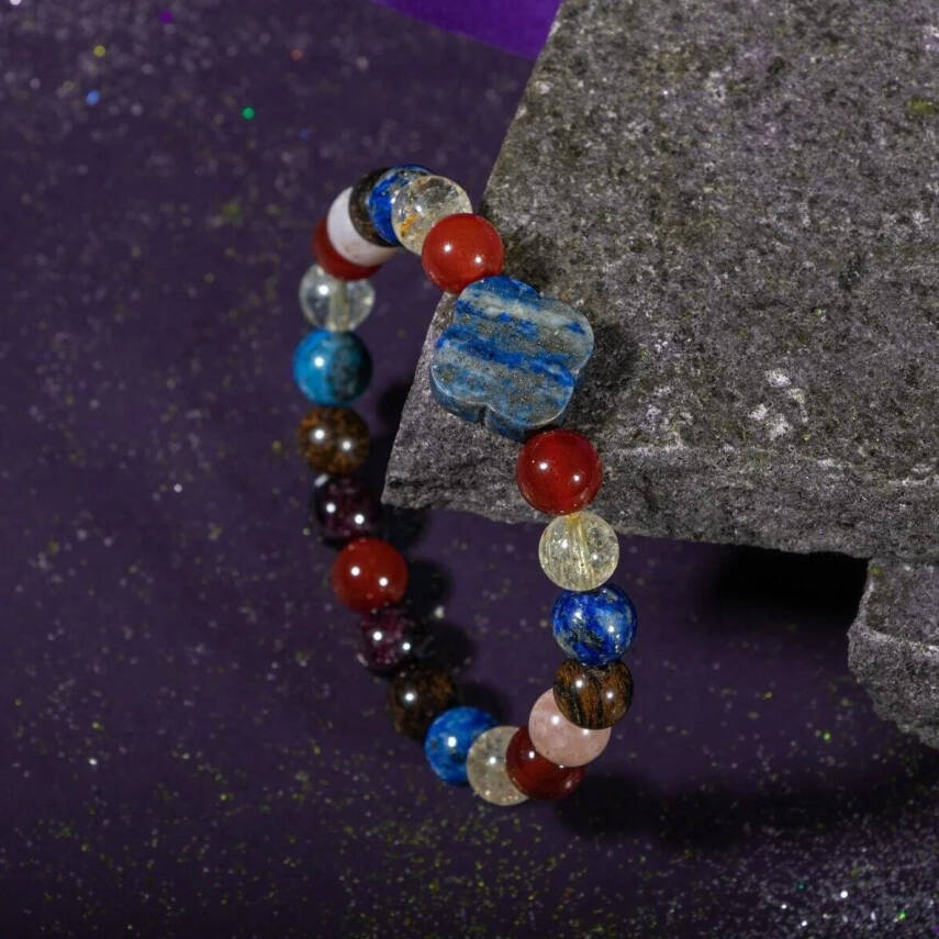 Aslan Burcu Bileklik Bordo Granat Lal, Bronzit, Güneş Taşı, Kırmızı Akik, Lapis Lazuli, Sitrin - 1