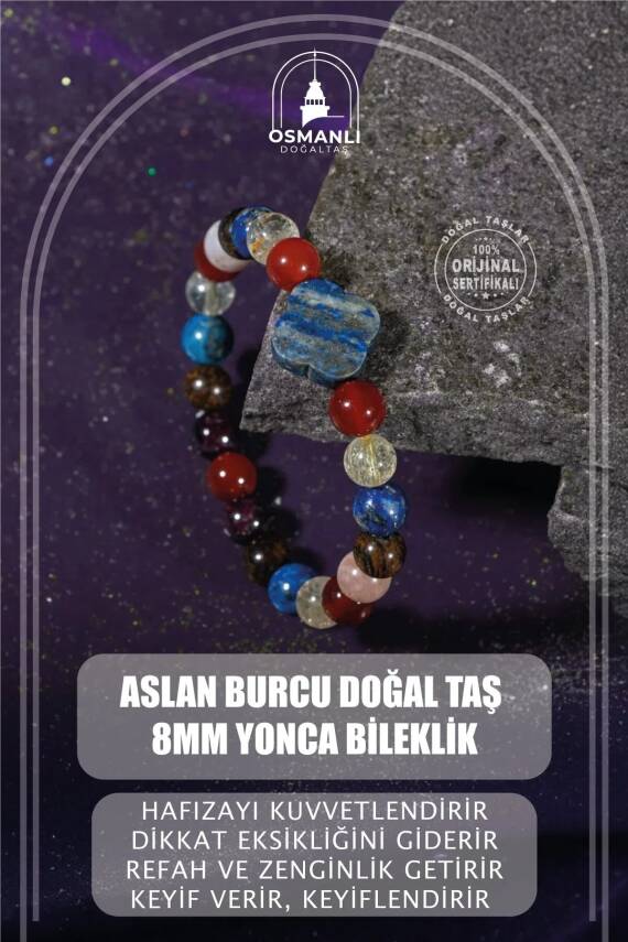 Aslan Burcu Bileklik Bordo Granat Lal, Bronzit, Güneş Taşı, Kırmızı Akik, Lapis Lazuli, Sitrin - 2