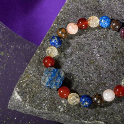 Aslan Burcu Bileklik Bordo Granat Lal, Bronzit, Güneş Taşı, Kırmızı Akik, Lapis Lazuli, Sitrin - 4