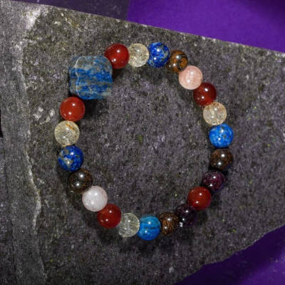 Aslan Burcu Bileklik Bordo Granat Lal, Bronzit, Güneş Taşı, Kırmızı Akik, Lapis Lazuli, Sitrin - 5