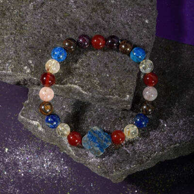 Aslan Burcu Bileklik Bordo Granat Lal, Bronzit, Güneş Taşı, Kırmızı Akik, Lapis Lazuli, Sitrin - 6