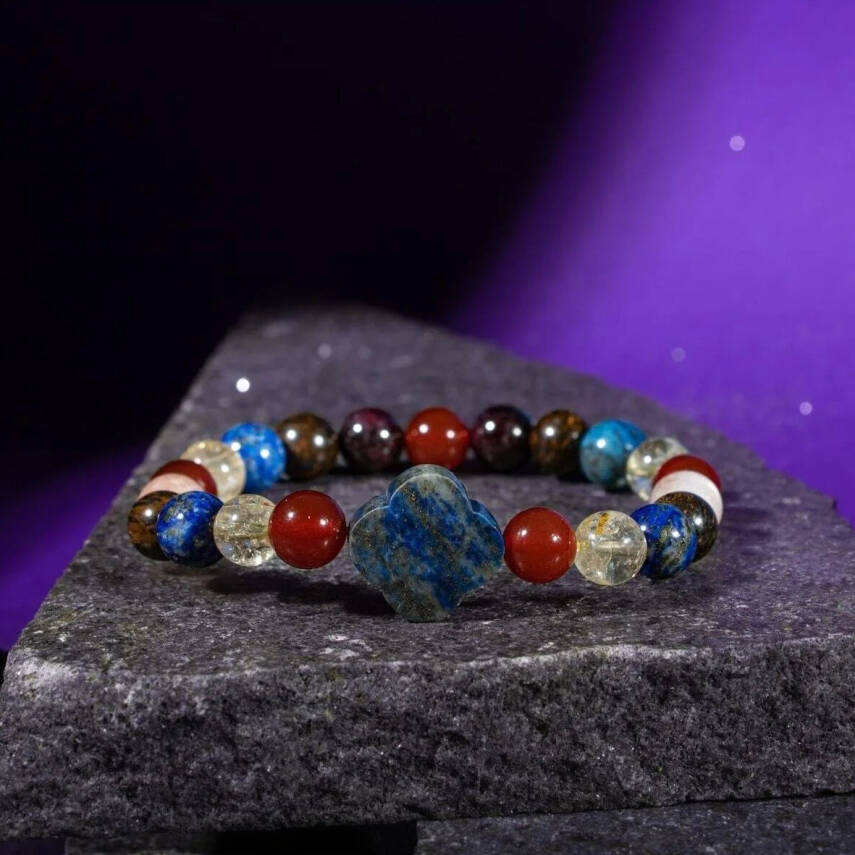 Aslan Burcu Bileklik Bordo Granat Lal, Bronzit, Güneş Taşı, Kırmızı Akik, Lapis Lazuli, Sitrin - 8