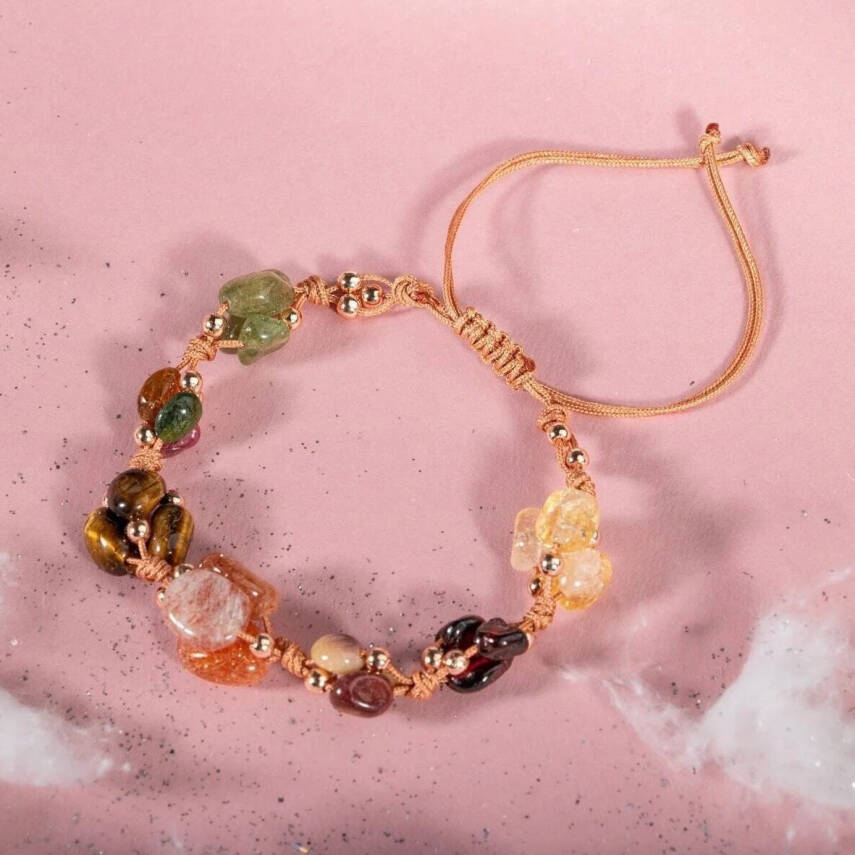 Aslan Burcu Bileklik Bordo Granat Lal, Güneş Taşı, Jasper, Kaplan Gözü, Kehribar, Renkli Turmalin, Sitrin - 1