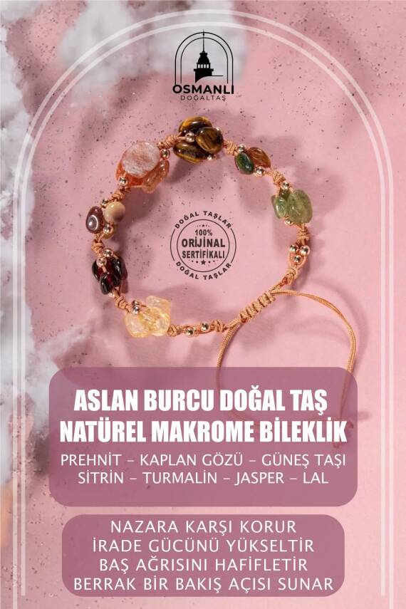 Aslan Burcu Bileklik Bordo Granat Lal, Güneş Taşı, Jasper, Kaplan Gözü, Kehribar, Renkli Turmalin, Sitrin - 2
