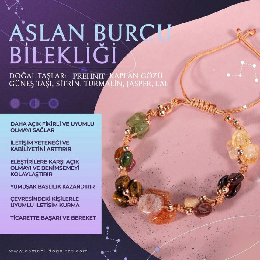 Aslan Burcu Bileklik Bordo Granat Lal, Güneş Taşı, Jasper, Kaplan Gözü, Kehribar, Renkli Turmalin, Sitrin - 3