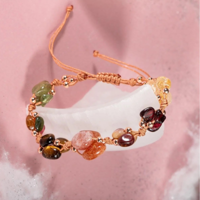 Aslan Burcu Bileklik Bordo Granat Lal, Güneş Taşı, Jasper, Kaplan Gözü, Kehribar, Renkli Turmalin, Sitrin - 4