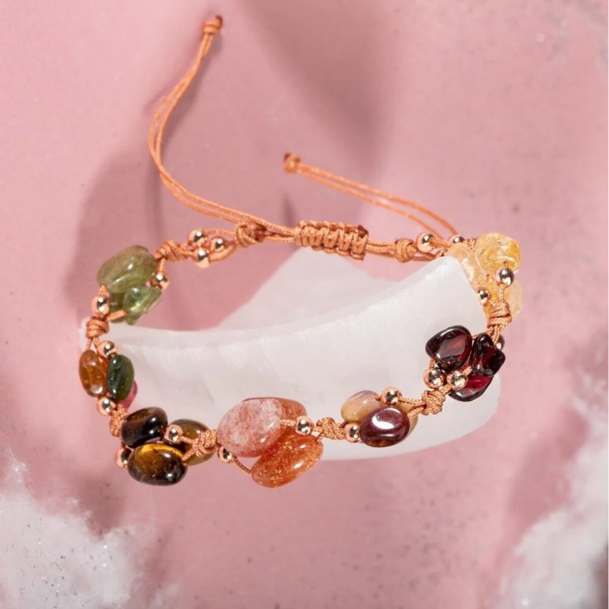 Aslan Burcu Bileklik Bordo Granat Lal, Güneş Taşı, Jasper, Kaplan Gözü, Kehribar, Renkli Turmalin, Sitrin - 4