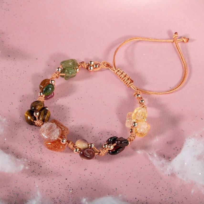 Aslan Burcu Bileklik Bordo Granat Lal, Güneş Taşı, Jasper, Kaplan Gözü, Kehribar, Renkli Turmalin, Sitrin - 5