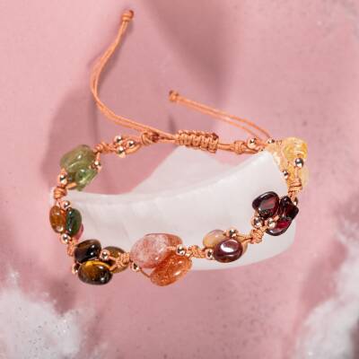 Aslan Burcu Bileklik Bordo Granat Lal, Güneş Taşı, Jasper, Kaplan Gözü, Kehribar, Renkli Turmalin, Sitrin - 3