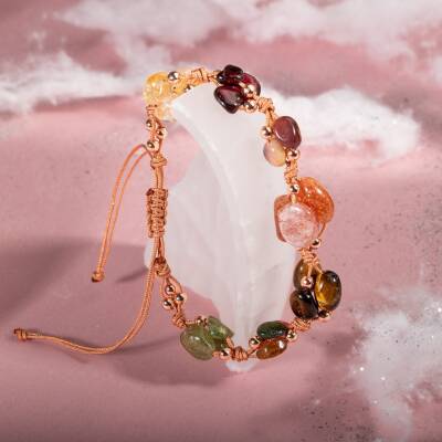 Aslan Burcu Bileklik Bordo Granat Lal, Güneş Taşı, Jasper, Kaplan Gözü, Kehribar, Renkli Turmalin, Sitrin - 4