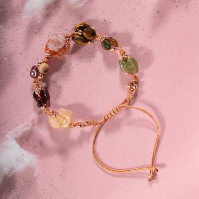 Aslan Burcu Bileklik Bordo Granat Lal, Güneş Taşı, Jasper, Kaplan Gözü, Kehribar, Renkli Turmalin, Sitrin - 5