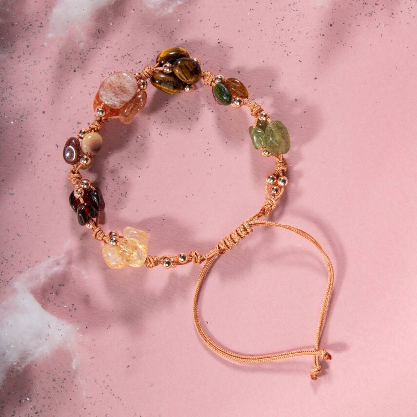 Aslan Burcu Bileklik Bordo Granat Lal, Güneş Taşı, Jasper, Kaplan Gözü, Kehribar, Renkli Turmalin, Sitrin - 5