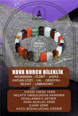 Aslan Burcu Bileklik Bronzit, Dumortierit, Güneş Taşı, Jasper, Kırmızı Akik, Labradorit, Rutilli Kuvars, Sitrin - 2