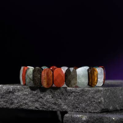 Aslan Burcu Bileklik Bronzit, Dumortierit, Güneş Taşı, Jasper, Kırmızı Akik, Labradorit, Rutilli Kuvars, Sitrin - 4