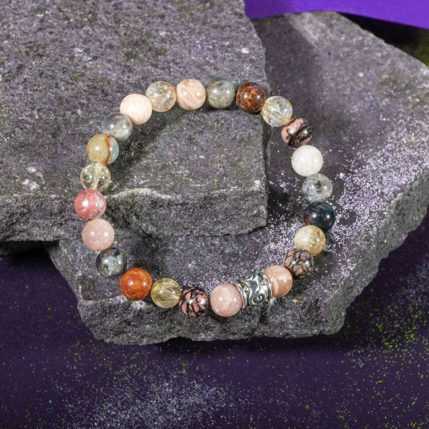 Aslan Burcu Bileklik Bronzit, Güneş Taşı, Kan Taşı, Labradorit, Rodonit, Sitrin - 7