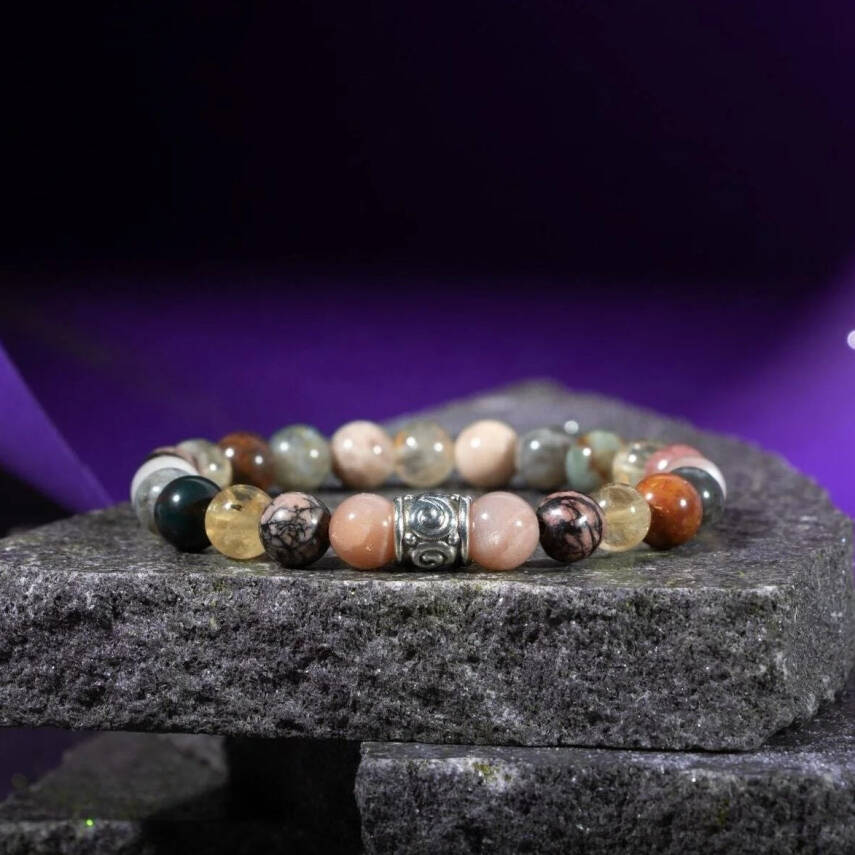 Aslan Burcu Bileklik Bronzit, Güneş Taşı, Kan Taşı, Labradorit, Rodonit, Sitrin - 8