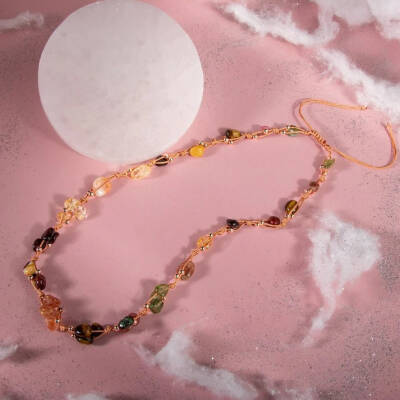 Aslan Burcu Kolye Bordo Granat Lal, Güneş Taşı, Jasper, Kaplan Gözü, Kehribar, Renkli Turmalin, Sitrin - 3