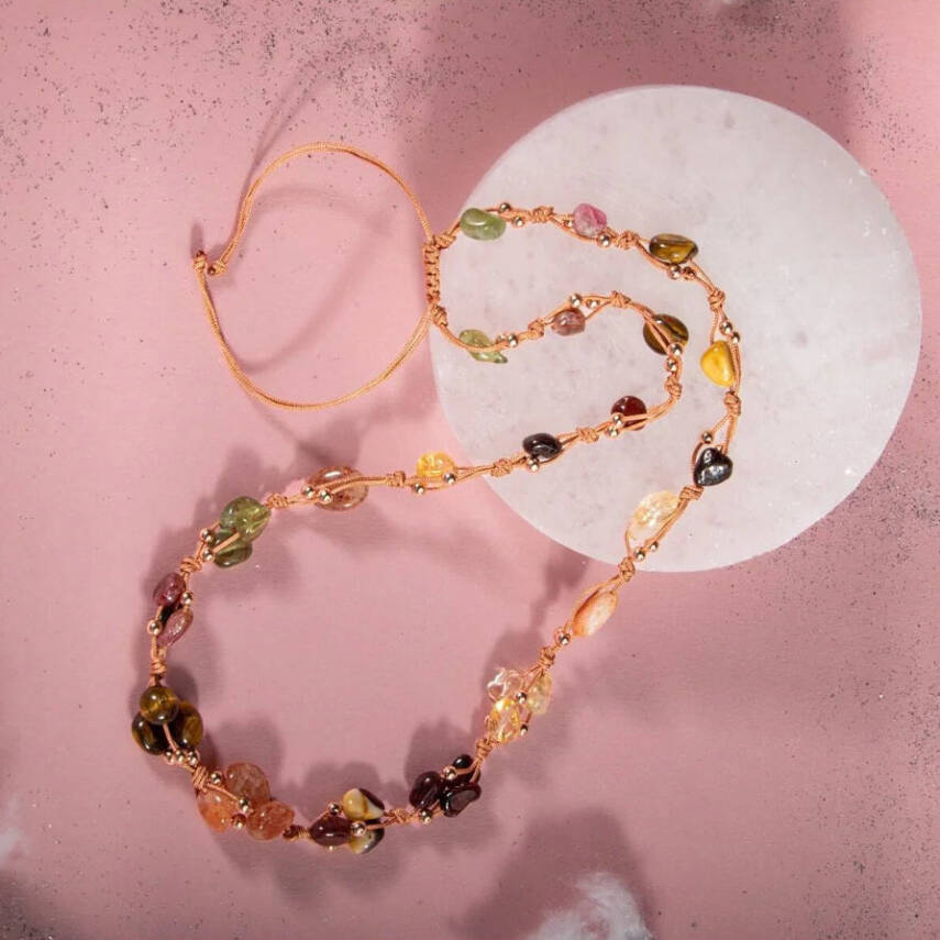 Aslan Burcu Kolye Bordo Granat Lal, Güneş Taşı, Jasper, Kaplan Gözü, Kehribar, Renkli Turmalin, Sitrin - 5