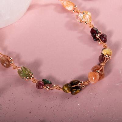 Aslan Burcu Kolye Bordo Granat Lal, Güneş Taşı, Jasper, Kaplan Gözü, Kehribar, Renkli Turmalin, Sitrin - Osmanlı Doğaltaş