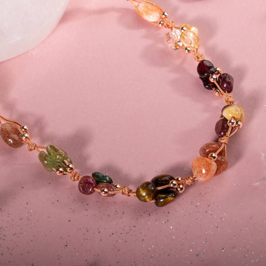 Aslan Burcu Kolye Bordo Granat Lal, Güneş Taşı, Jasper, Kaplan Gözü, Kehribar, Renkli Turmalin, Sitrin - 1