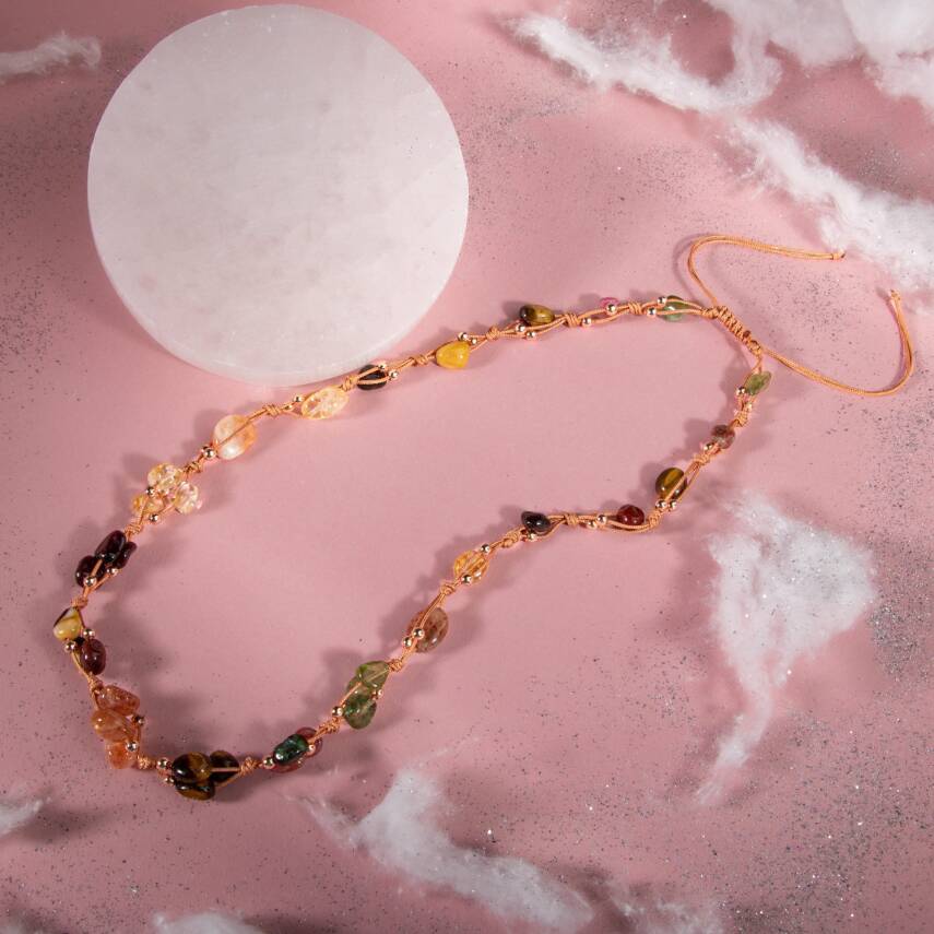 Aslan Burcu Kolye Bordo Granat Lal, Güneş Taşı, Jasper, Kaplan Gözü, Kehribar, Renkli Turmalin, Sitrin - 4