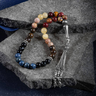 Aslan Burcu Tesbih Bronzit, Dumortierit, Güneş Taşı, Jasper, Kalsit, Siyah Göz Akik - Osmanlı Doğaltaş