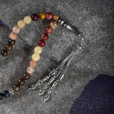 Aslan Burcu Tesbih Bronzit, Dumortierit, Güneş Taşı, Jasper, Kalsit, Siyah Göz Akik - 3