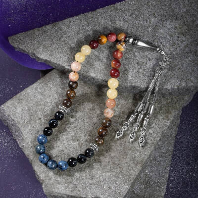 Aslan Burcu Tesbih Bronzit, Dumortierit, Güneş Taşı, Jasper, Kalsit, Siyah Göz Akik - 4