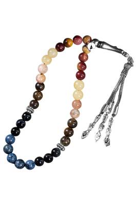 Aslan Burcu Tesbih Bronzit, Dumortierit, Güneş Taşı, Jasper, Kalsit, Siyah Göz Akik - 6