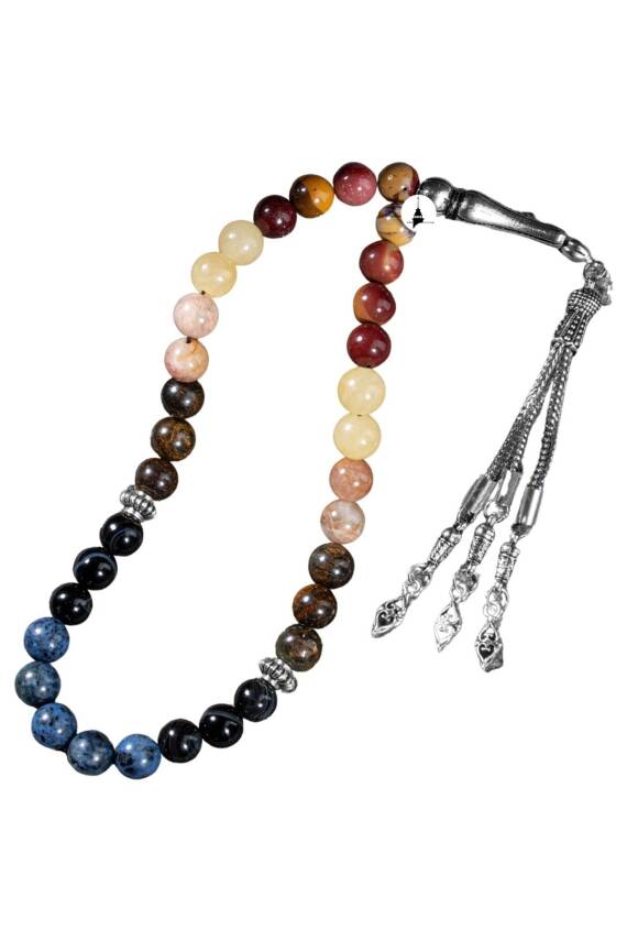 Aslan Burcu Tesbih Bronzit, Dumortierit, Güneş Taşı, Jasper, Kalsit, Siyah Göz Akik - 6