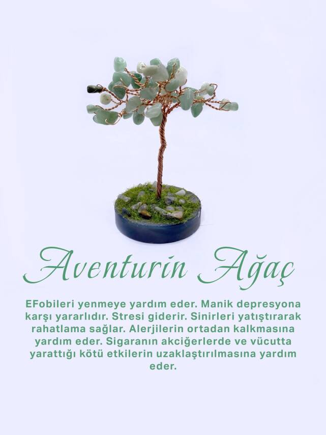 Aventurin Doğal Taş Ağaç- Akik Taşı Zemin Üzerine - 1