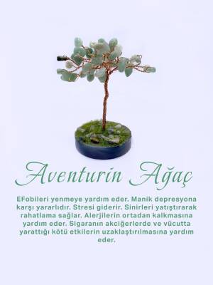 Aventurin Doğal Taş Ağaç- Akik Taşı Zemin Üzerine - 6