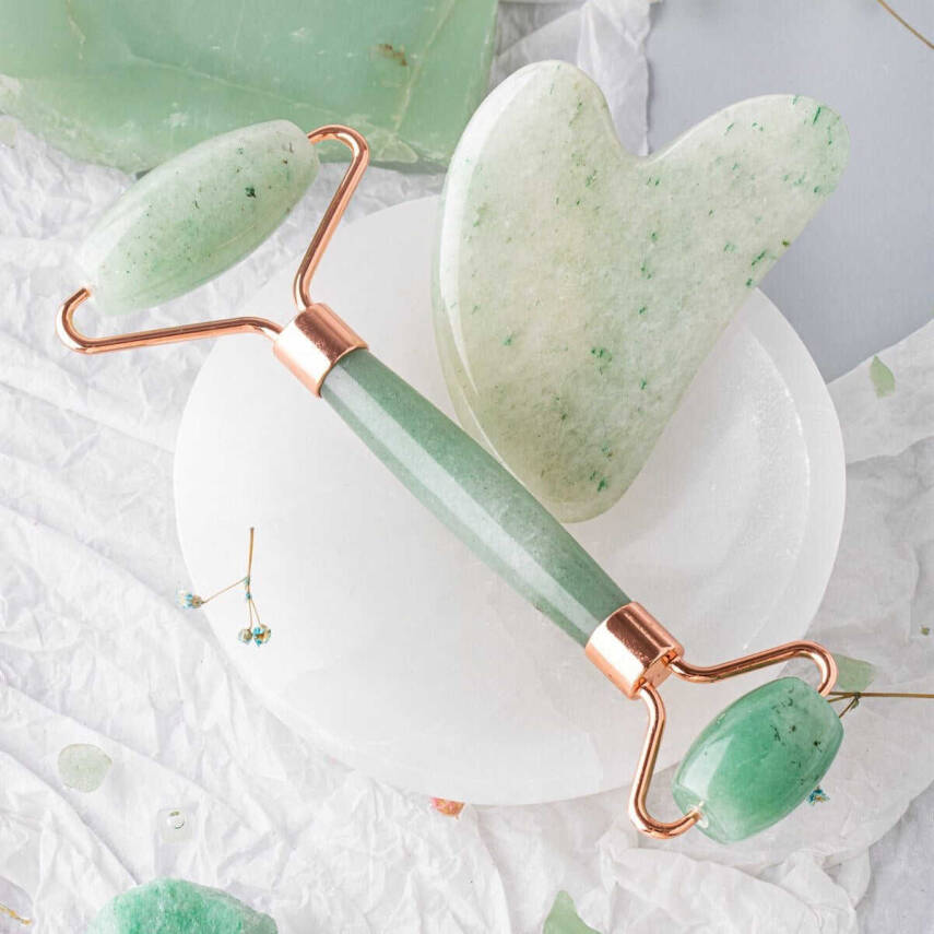 Aventurin Taşı Masaj Takımı - Roller ve Gua Sha Kalpli Set - 1