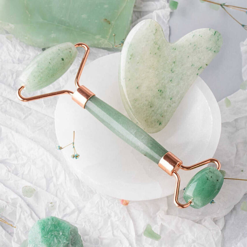 Aventurin Taşı Masaj Takımı - Roller ve Gua Sha Kalpli Set - 3