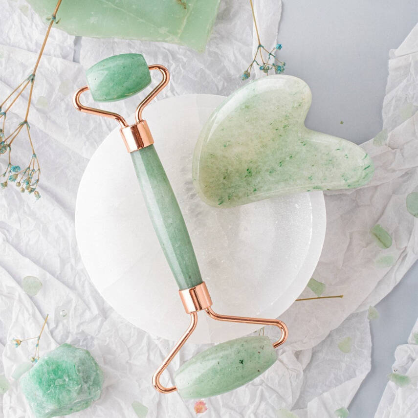 Aventurin Taşı Masaj Takımı - Roller ve Gua Sha Kalpli Set - 3