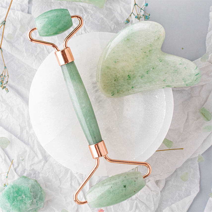 Aventurin Taşı Masaj Takımı - Roller ve Gua Sha Kalpli Set - 4